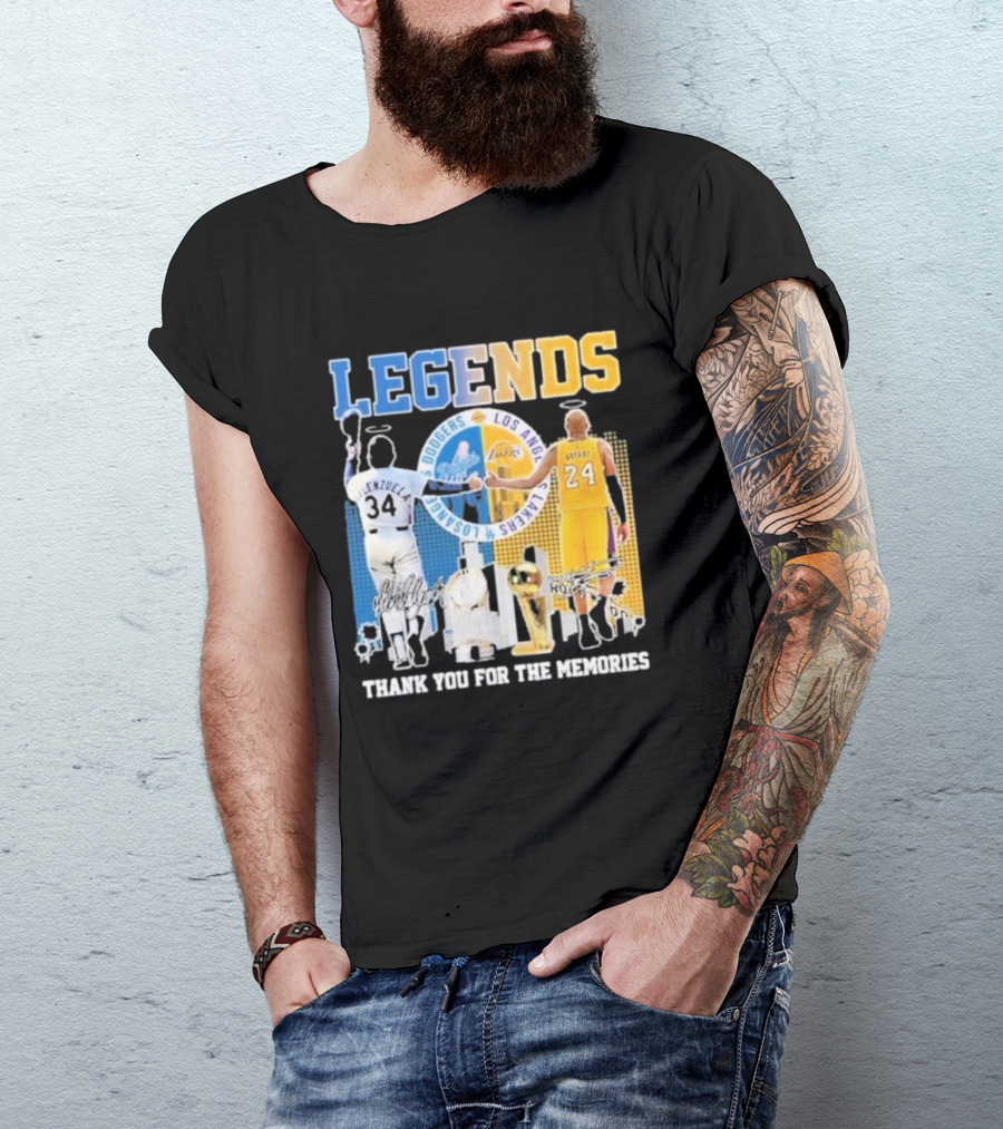 LEGENDS Dodgers Los Angeles Lakers Valenzuela Bryant Thank You For The Memories T-Shirt