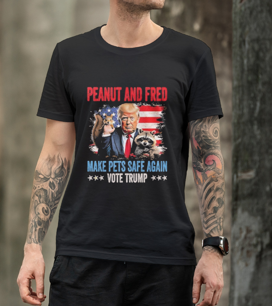 Peanut And Fred Make Pets Safe Again Vote Trump American Flag T-Shirt