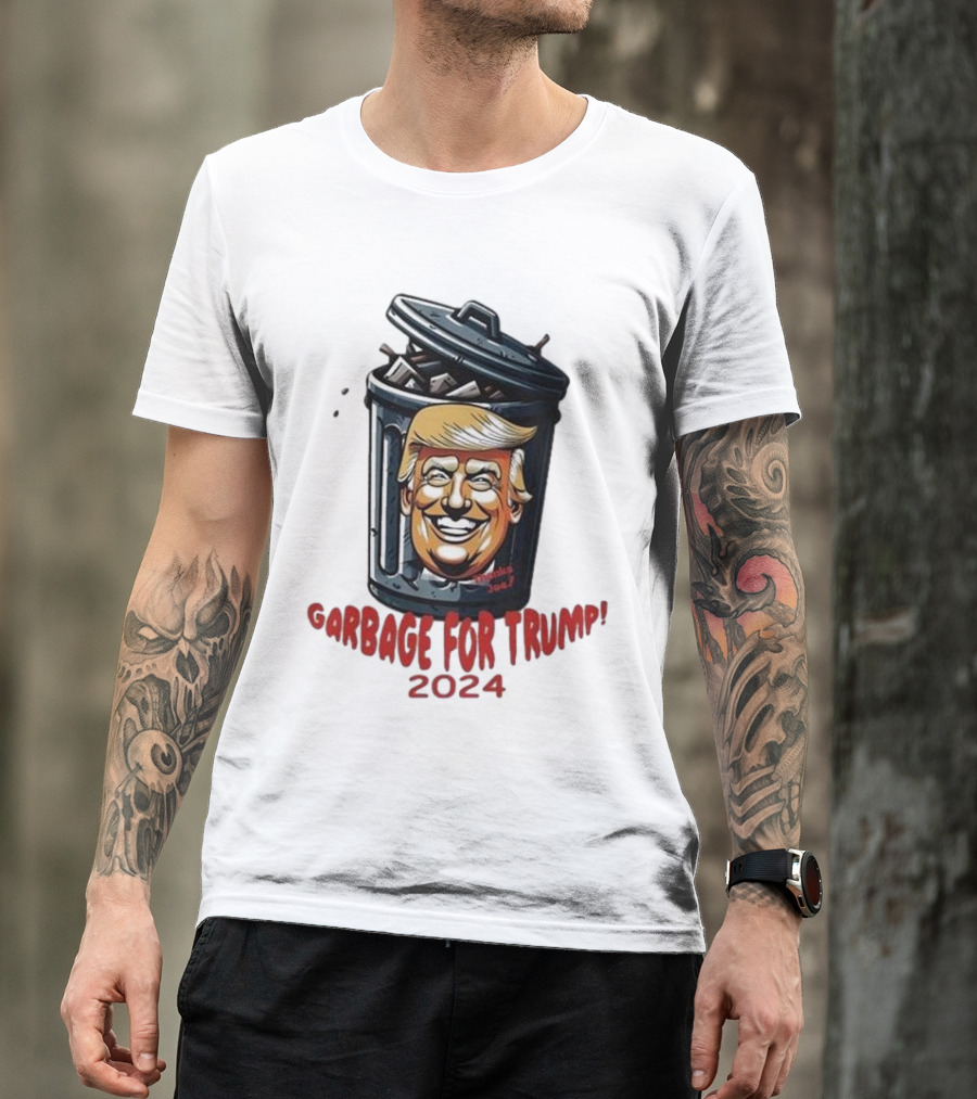 Garbage For Trump 2024 Trash Can Face Caricature T-Shirt