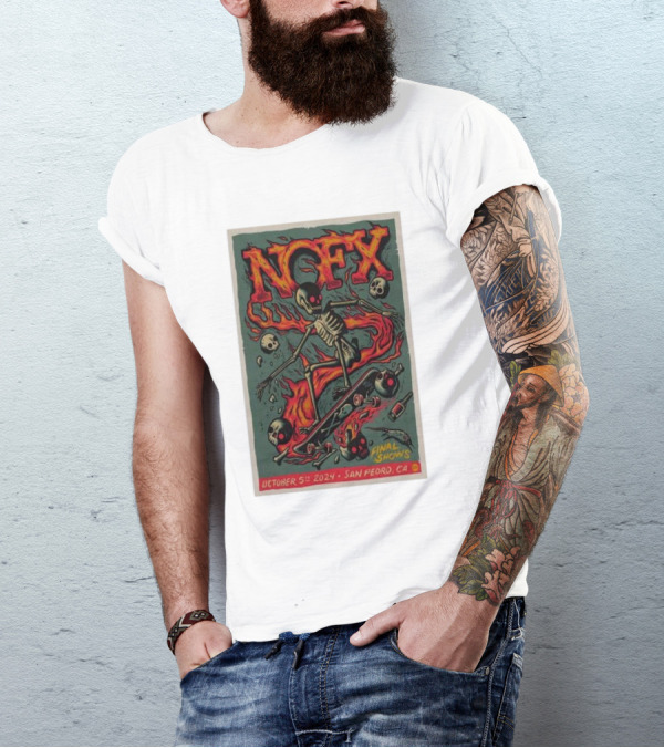 NOFX Final Shows October 5th 2024 San Pedro CA Skeleton Skateboarding Flames T-Shirt