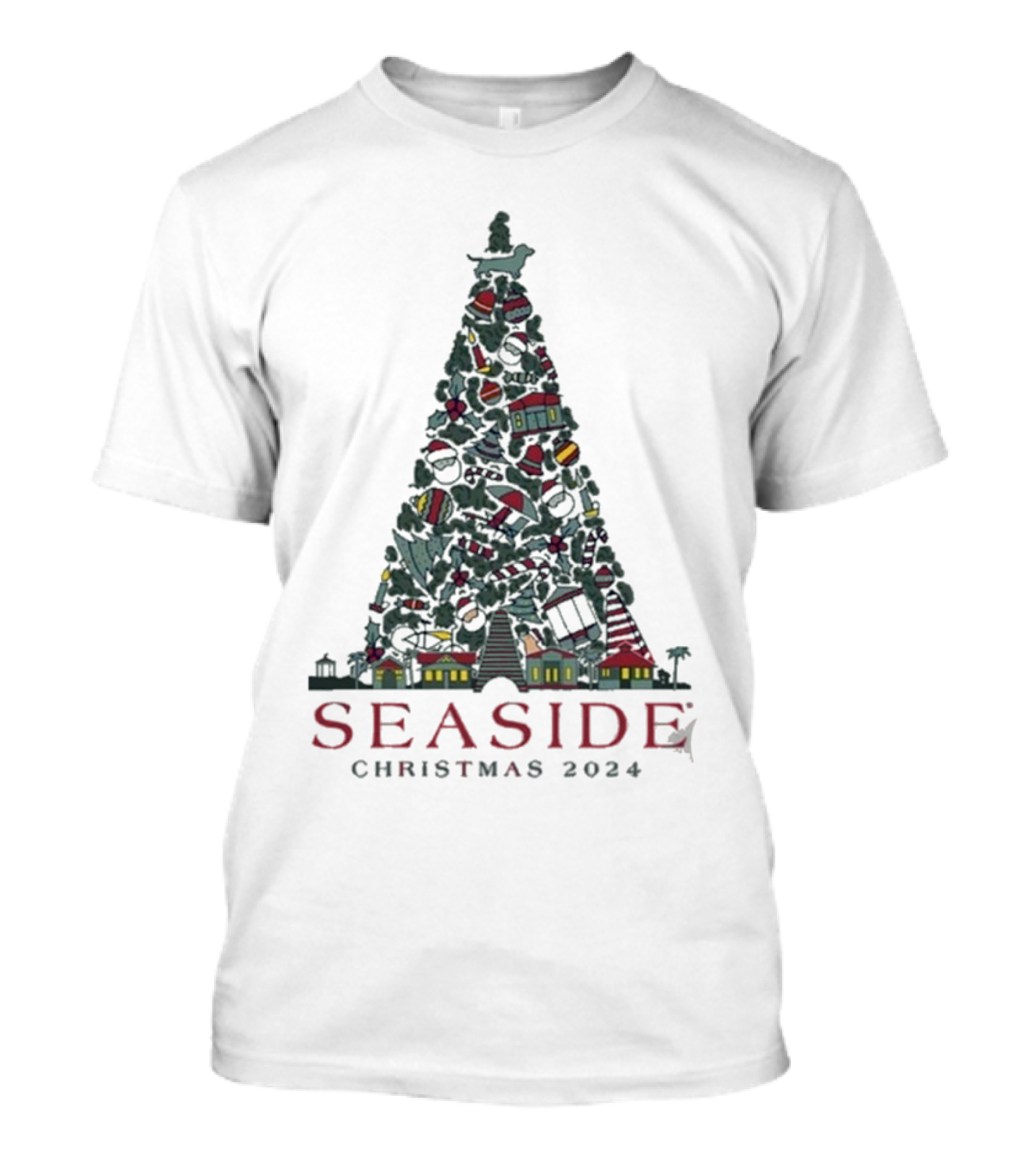 Seaside Christmas 2024 Coastal Holiday Tree Icons Festive Collection T-Shirt