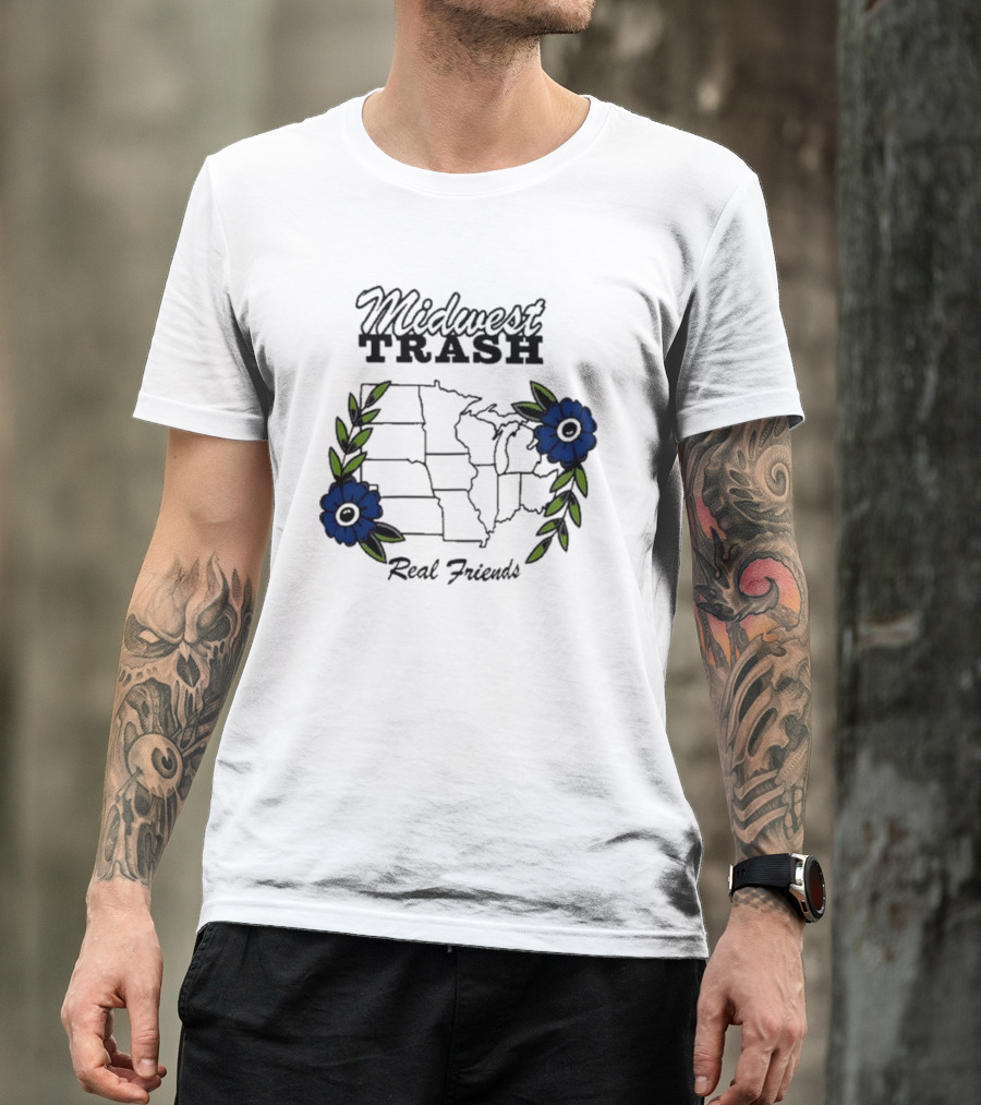 Midwest Trash Real Friends Map With Flowers T-Shirt