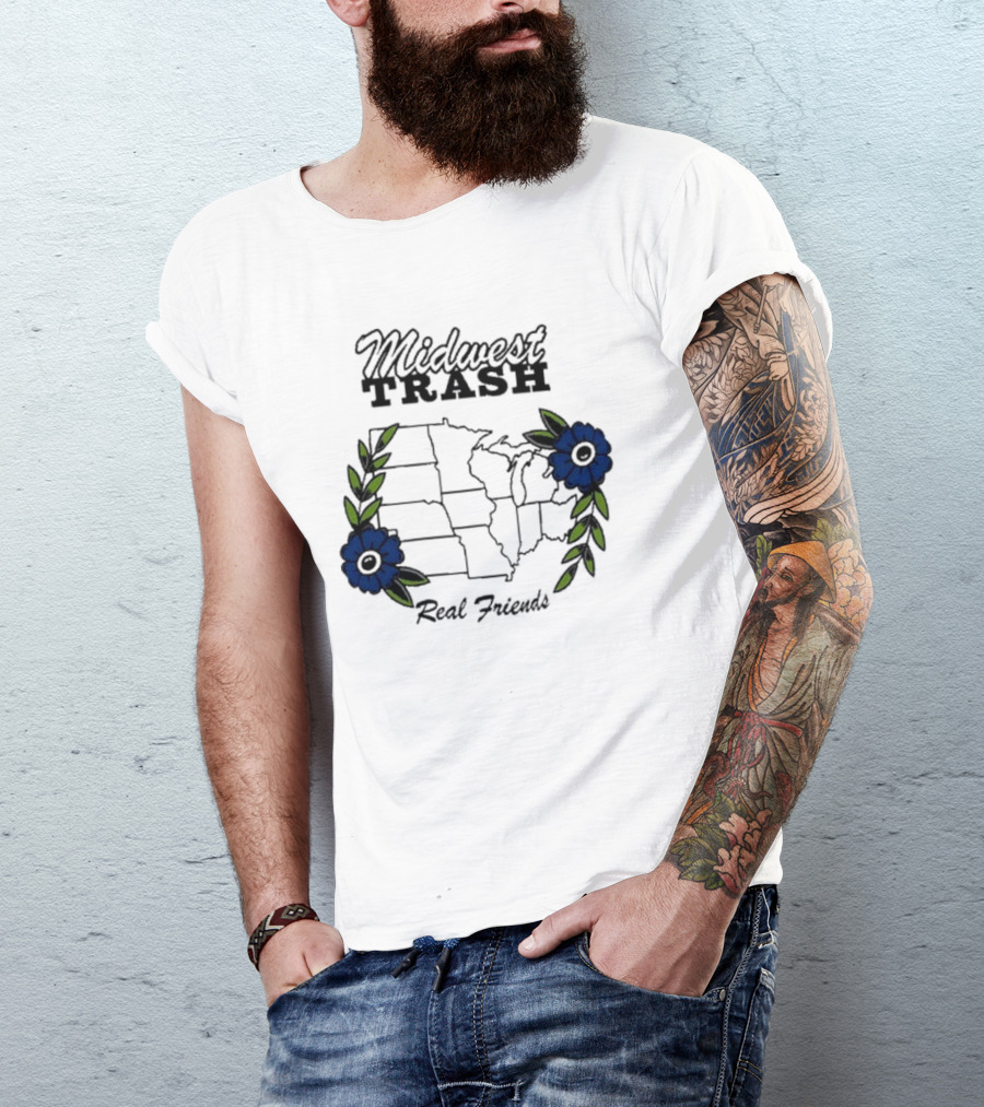 Midwest Trash Real Friends Map With Flowers T-Shirt