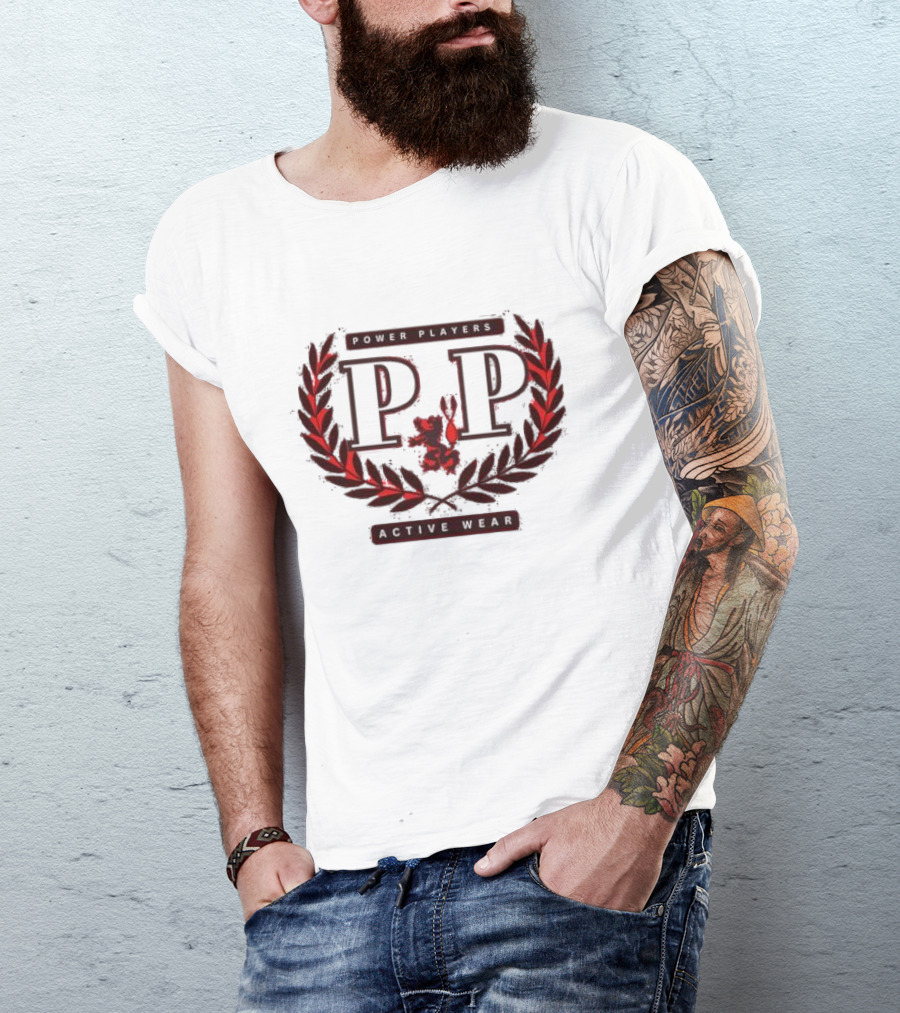 Power Players Active Wear PP Laurels Lion Emblem T-Shirt