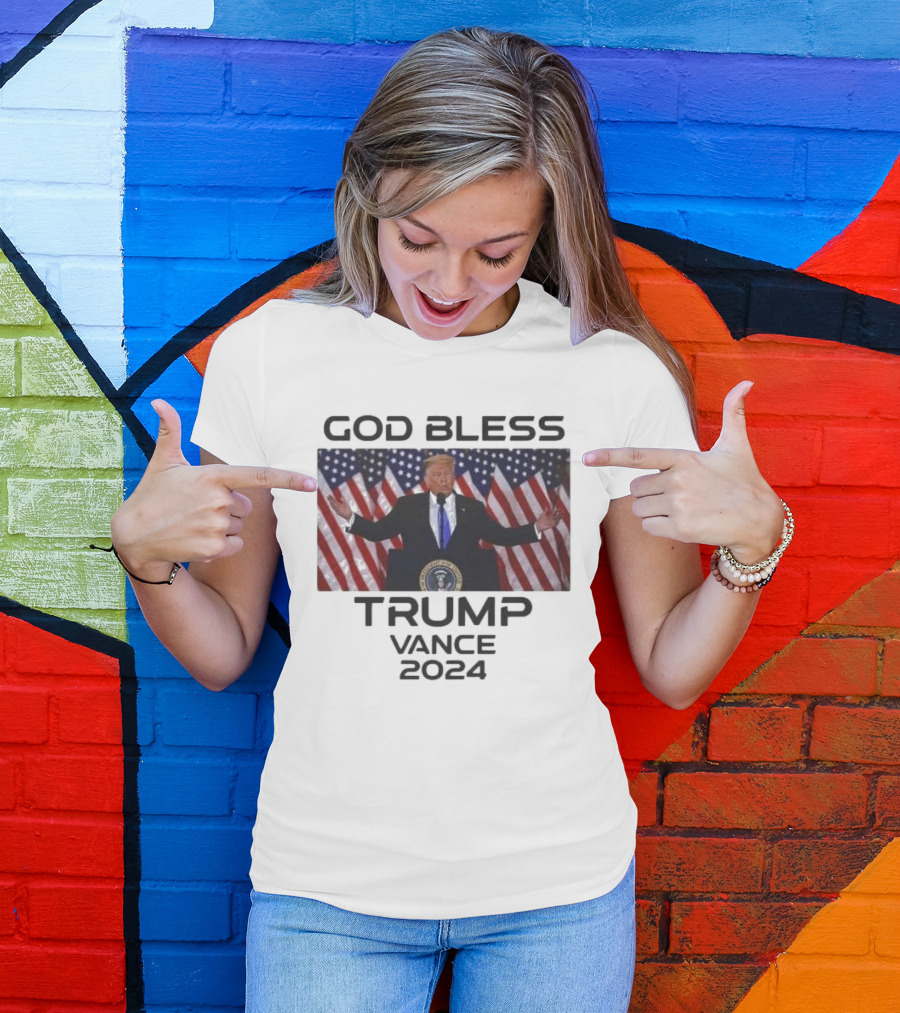 God Bless Trump Vance 2024 Patriotic Campaign American Flags T-Shirt