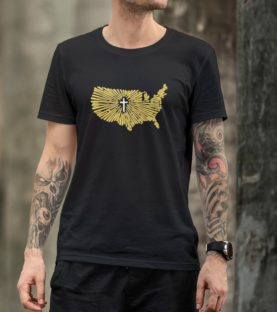 Christian Nationalism Cross In Radiating USA Outline Ccn T-Shirt