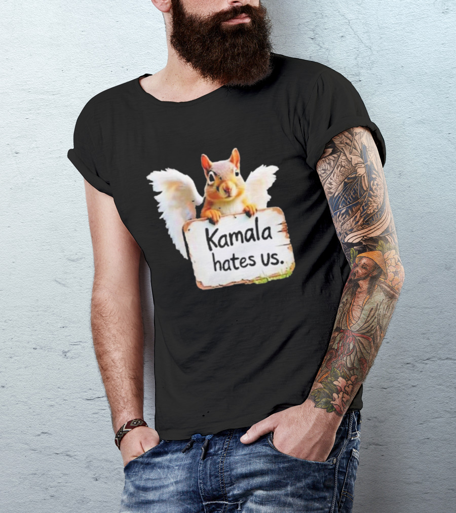 Justice For Peanut Kamala Hates Us Squirrel With Angel Wings Holding Sign T-Shirt