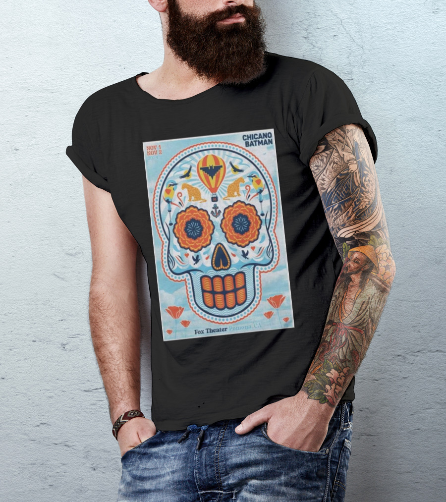 Fox Theater Pomona CA Chicano Batman Tour November 1-2 2024 Day Of The Dead Skull T-Shirt