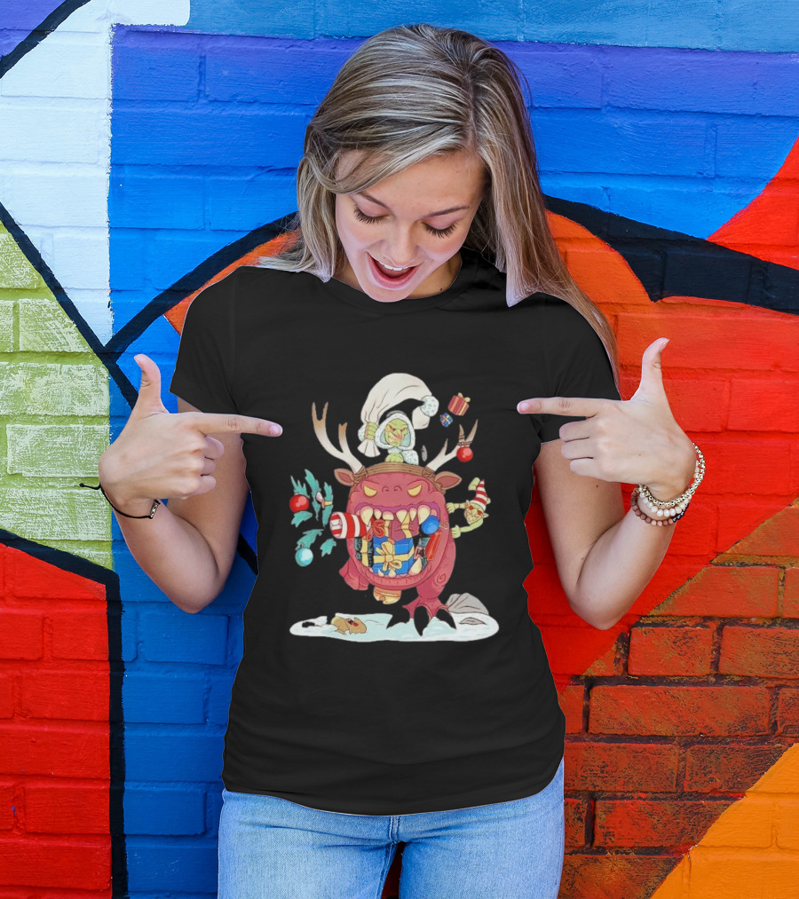 Grotmas Gitz Merry Gitmas Festive Creature With Antlers And Gifts T-Shirt