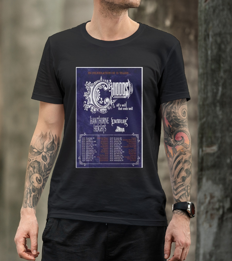 Chiodos All's Well That Ends Well 20th Anniversary Tour 2025 Featuring Hawthorne Heights And Emery T-Shirt