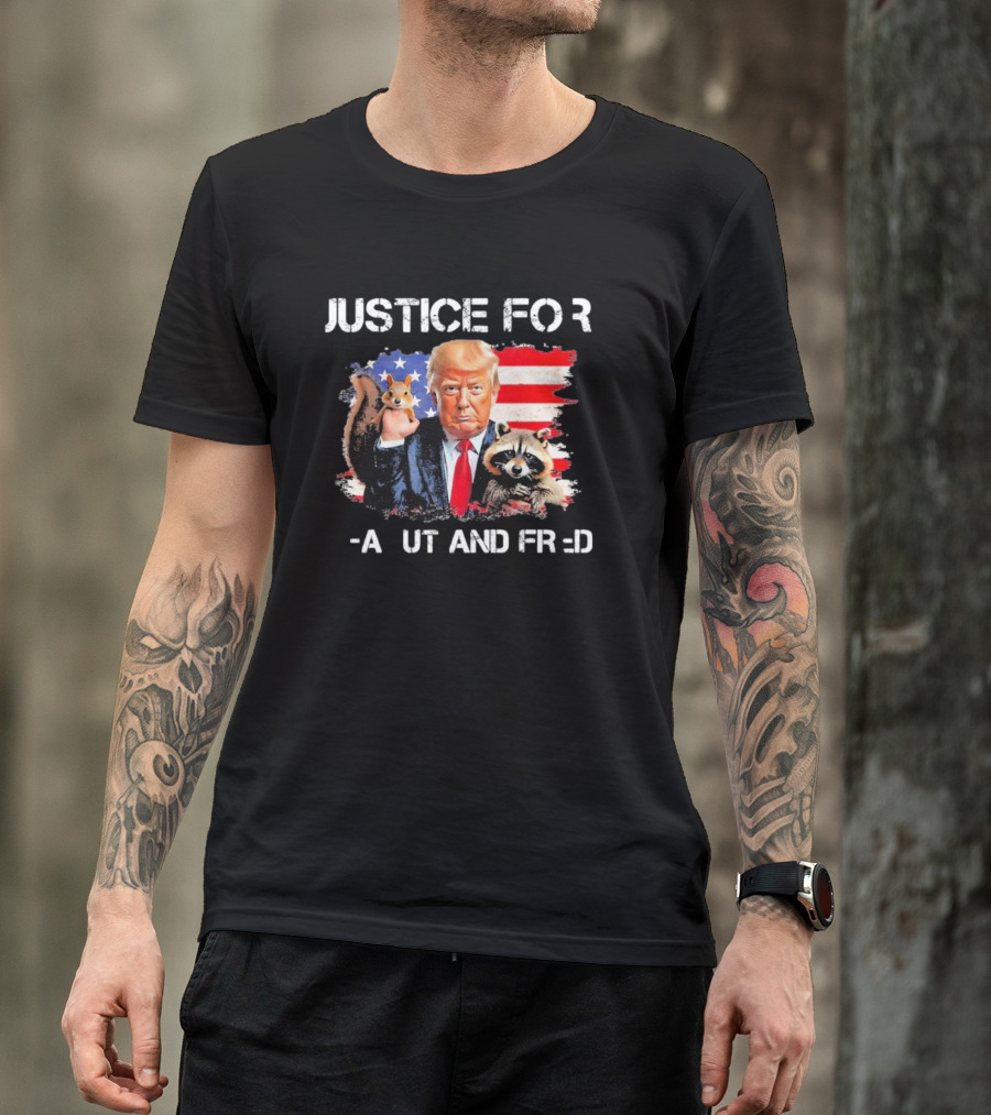 Justice For Peanut Squirrel Fred Raccoon Trump MAGA American Flag T-Shirt