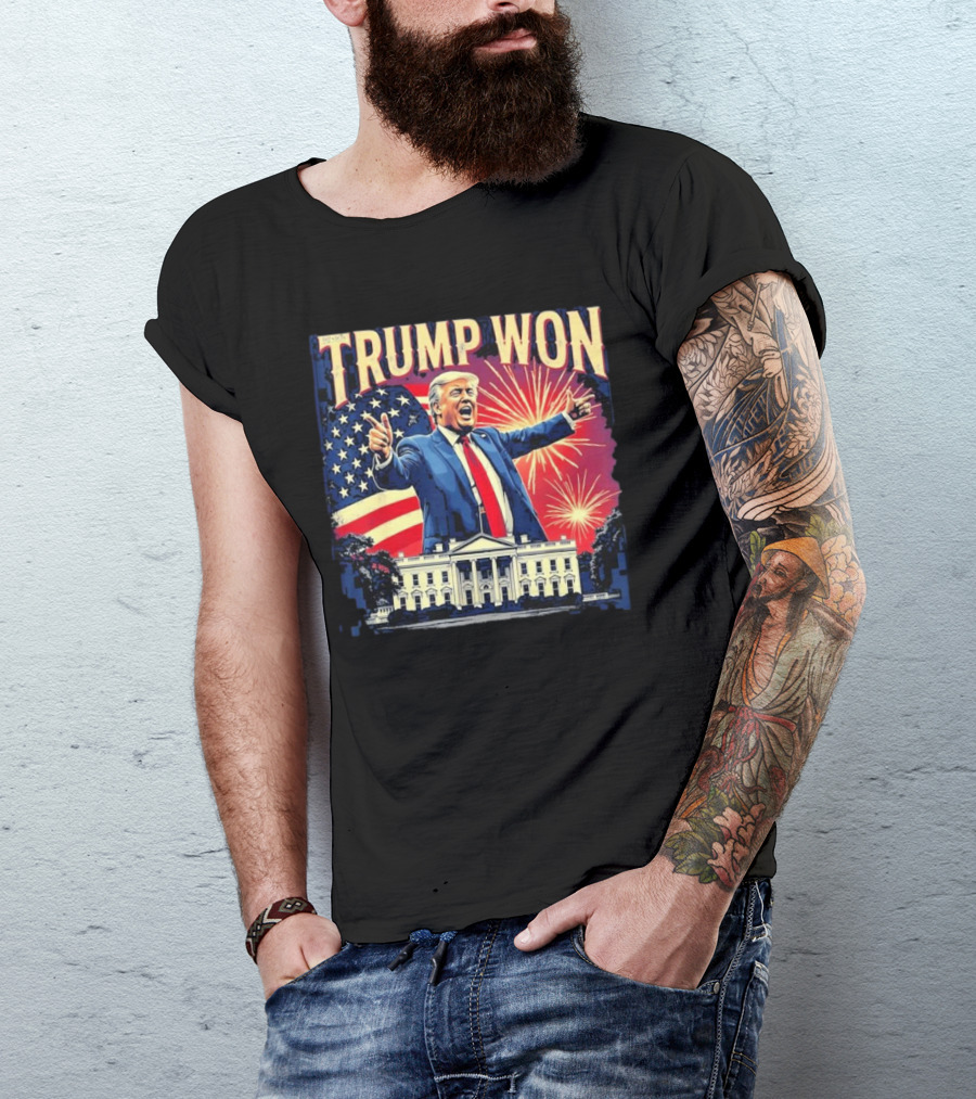 Trump Won President Victory 2024 USA Flag Fireworks White House T-Shirt