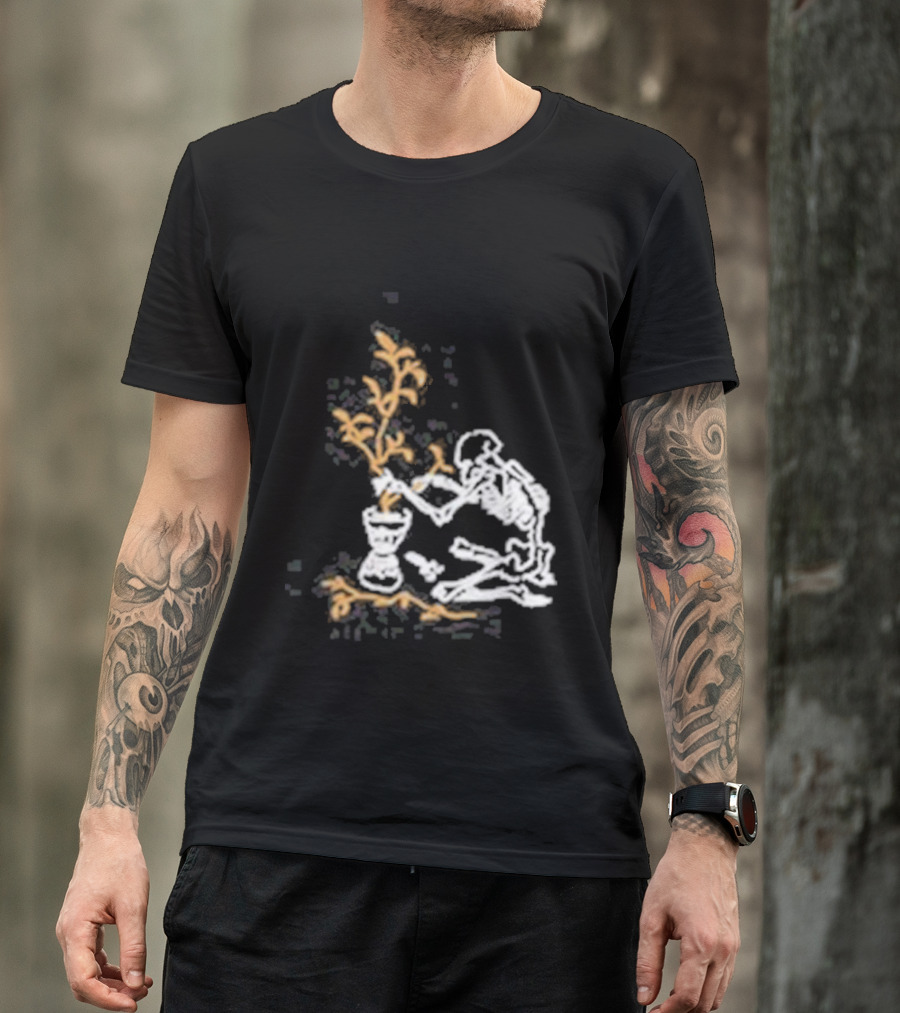 Skeleton Gardener Tending To Plant In Pot T-Shirt