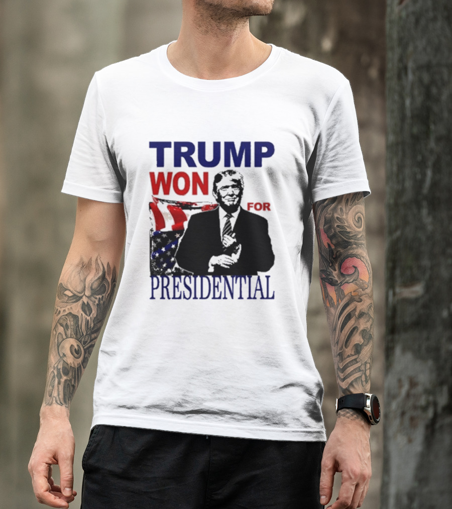 TRUMP WON FOR PRESIDENTIAL 2024 Patriotic Flag Background T-Shirt