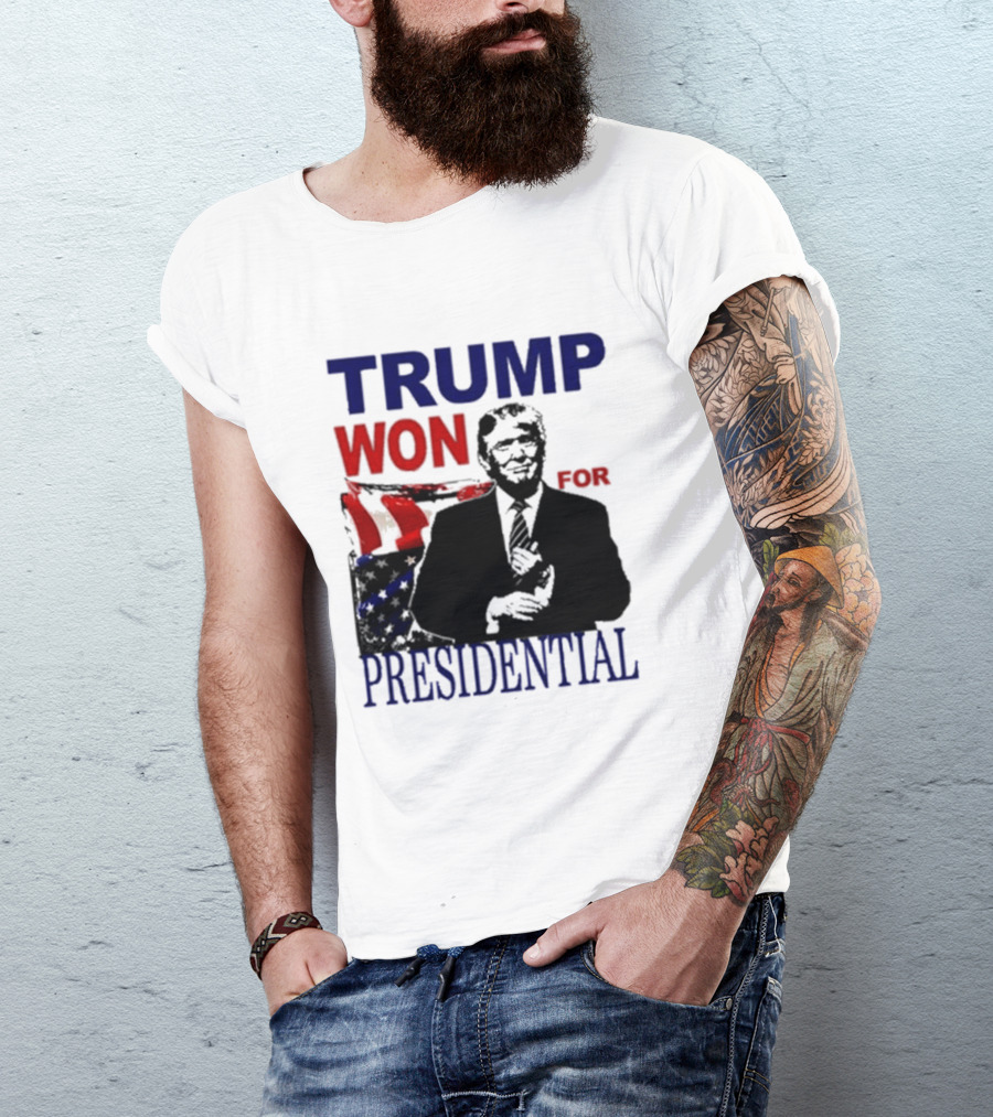 TRUMP WON FOR PRESIDENTIAL 2024 Patriotic Flag Background T-Shirt