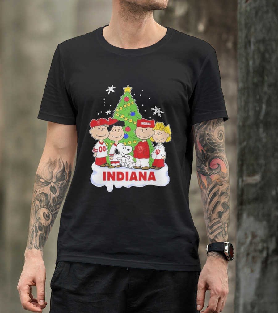 Indiana Hoosiers Snoopy Peanuts Christmas Tree Charlie Brown Lucy Linus T-Shirt