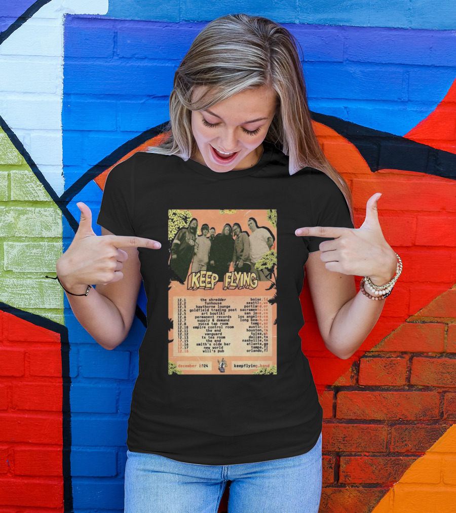 Keep Flying Band December 2024 U.S. Tour Dates Poster With Cities And Venues T-Shirt