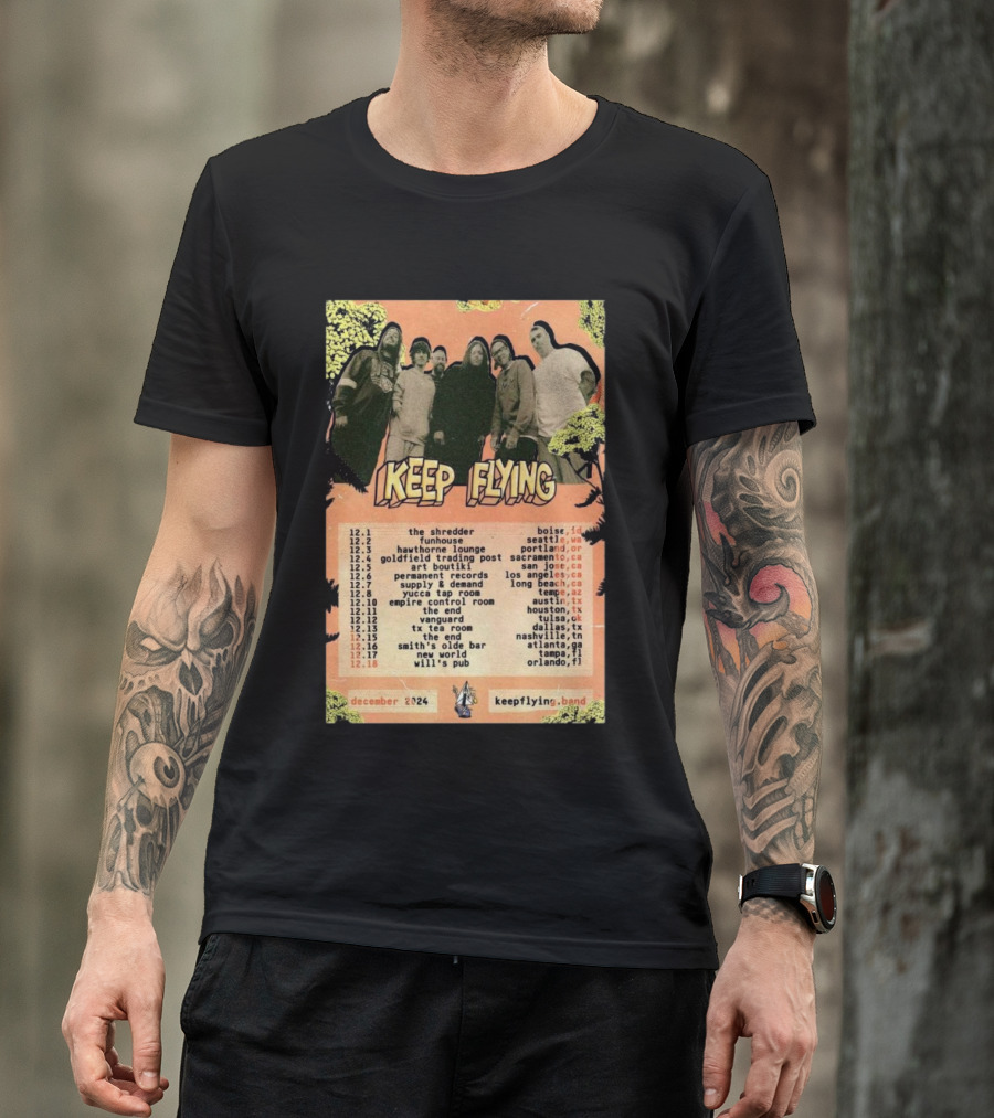 Keep Flying Band December 2024 U.S. Tour Dates Poster With Cities And Venues T-Shirt