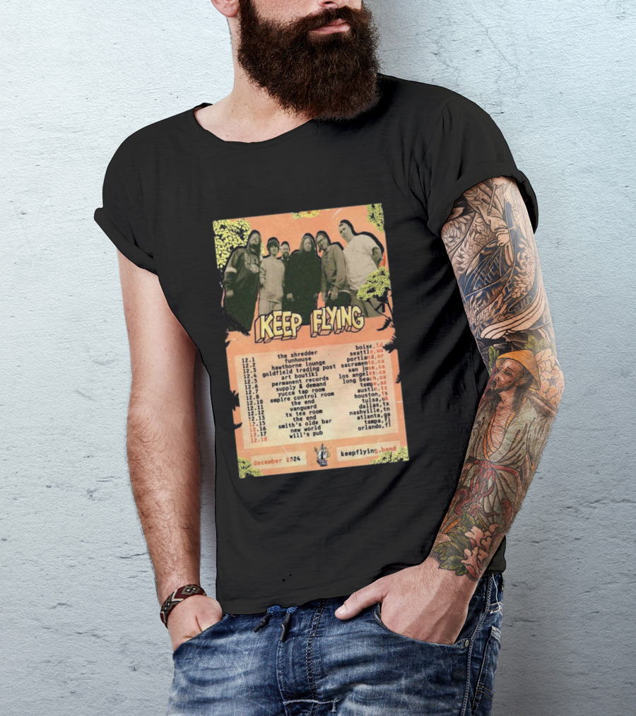 Keep Flying Band December 2024 U.S. Tour Dates Poster With Cities And Venues T-Shirt