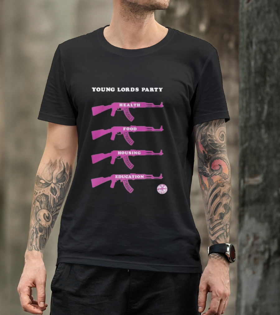 Young Lords Party Health Food Housing Education Struggle Pink Rifles T-Shirt