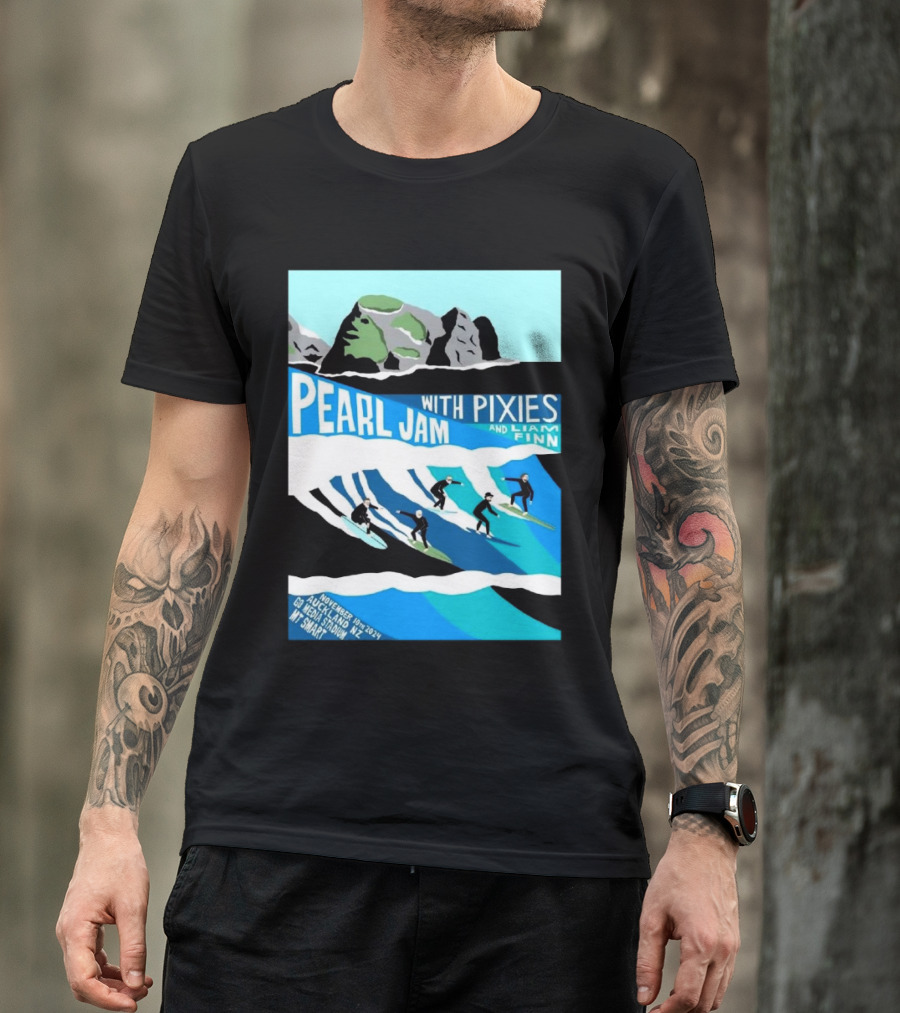 Pearl Jam With Pixies And Liam Finn Surfing Event November 10th 2024 Auckland NZ Go Media Stadium Mt Smart T-Shirt