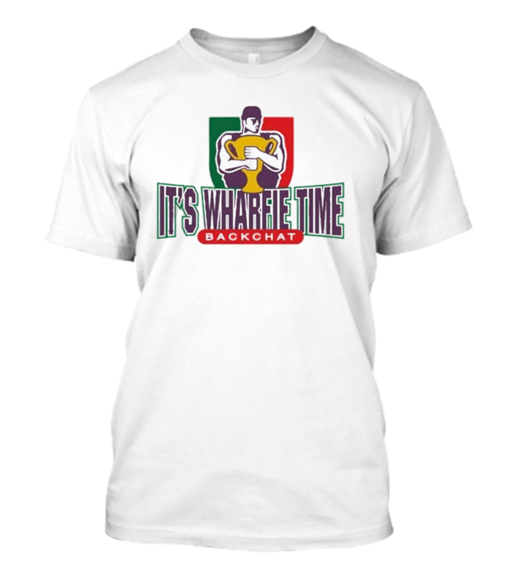 IT'S WHARFIE TIME BACKCHAT Logo Trophy Holding Figure T-Shirt