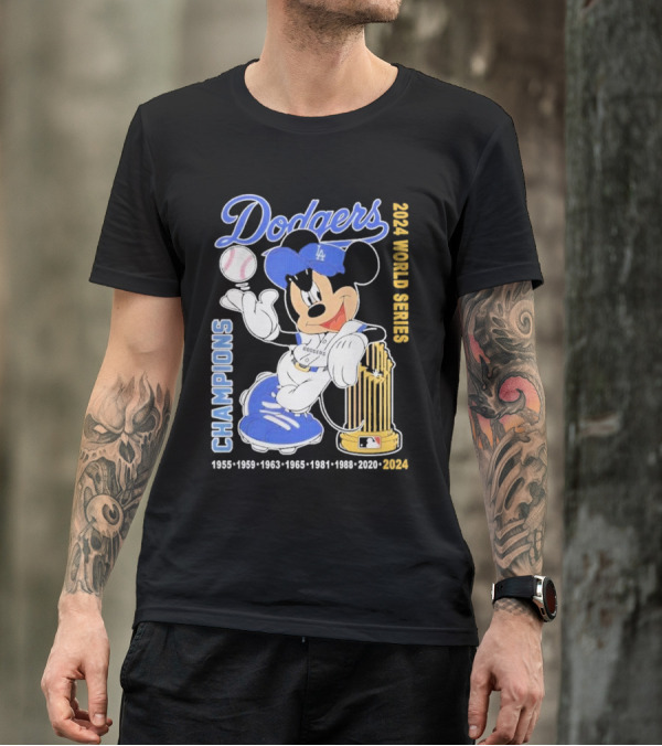 Dodgers X Mickey 2024 World Series Champions Dodgers 1955-1959-1963-1965-1981-1988-2020-2024 T-Shirt