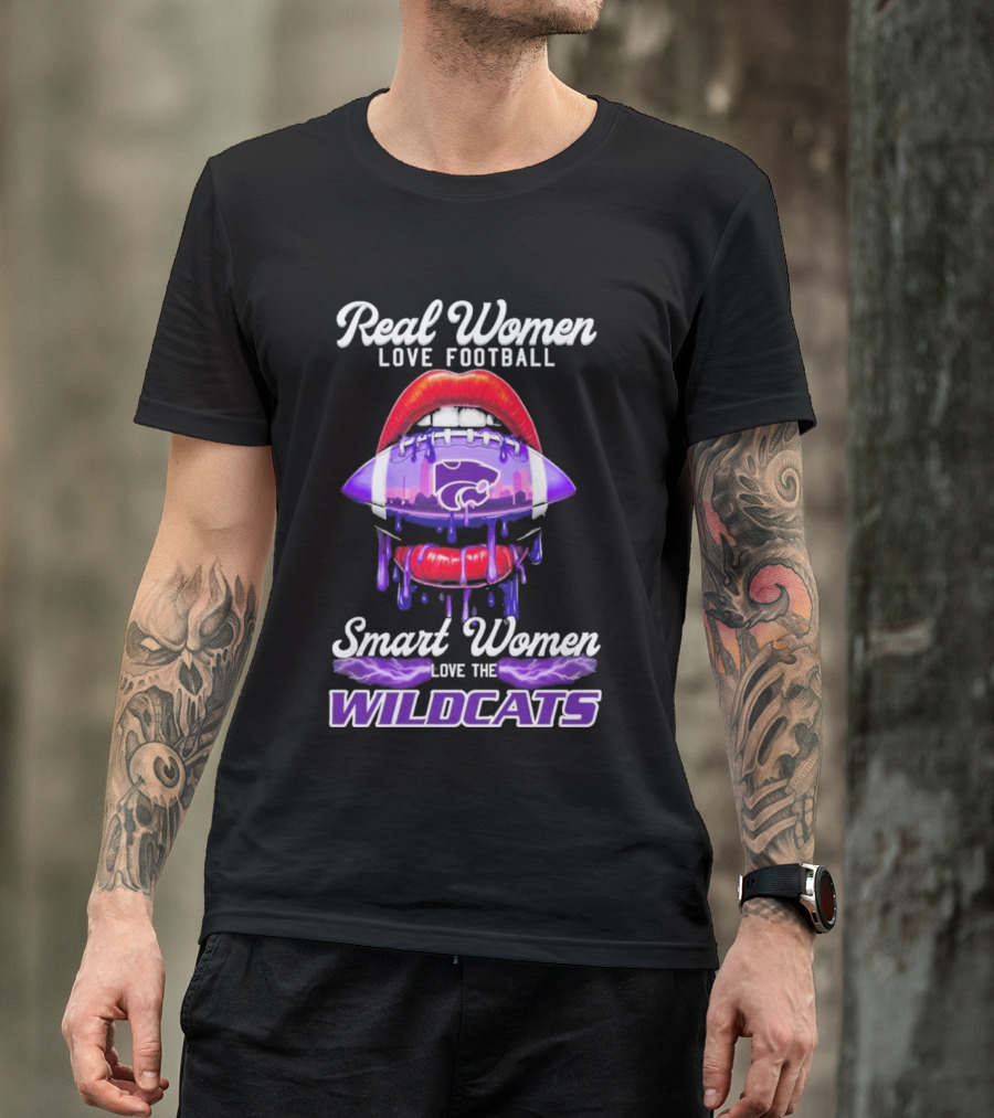 Real Women Love Football Smart Women Love The Wildcats Kansas State Lips T-Shirt