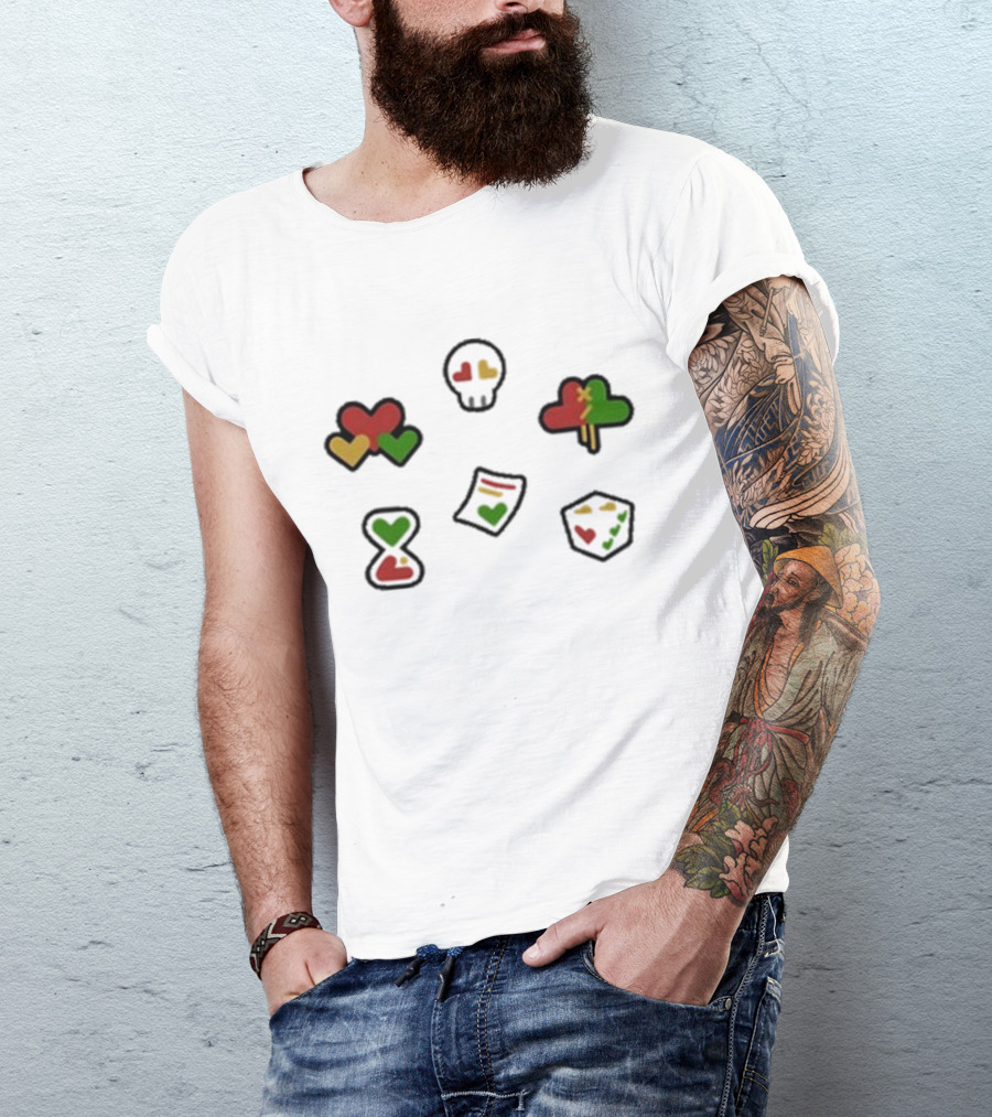 Grian 2024 Life Hearts Skull Tree Cube Time Document Icons T-Shirt