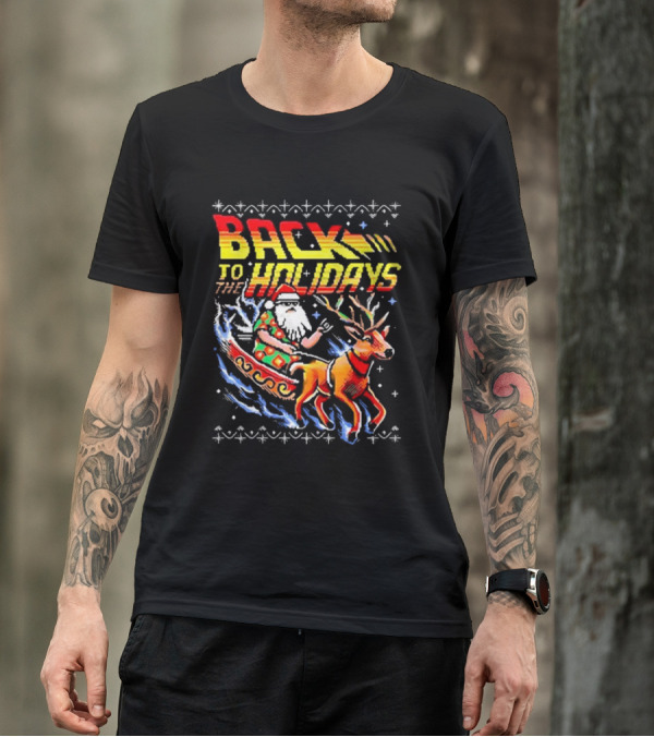 BACK TO THE HOLIDAYS Santa In His Sleigh X Back To The Future Ugly Christmas T-Shirt