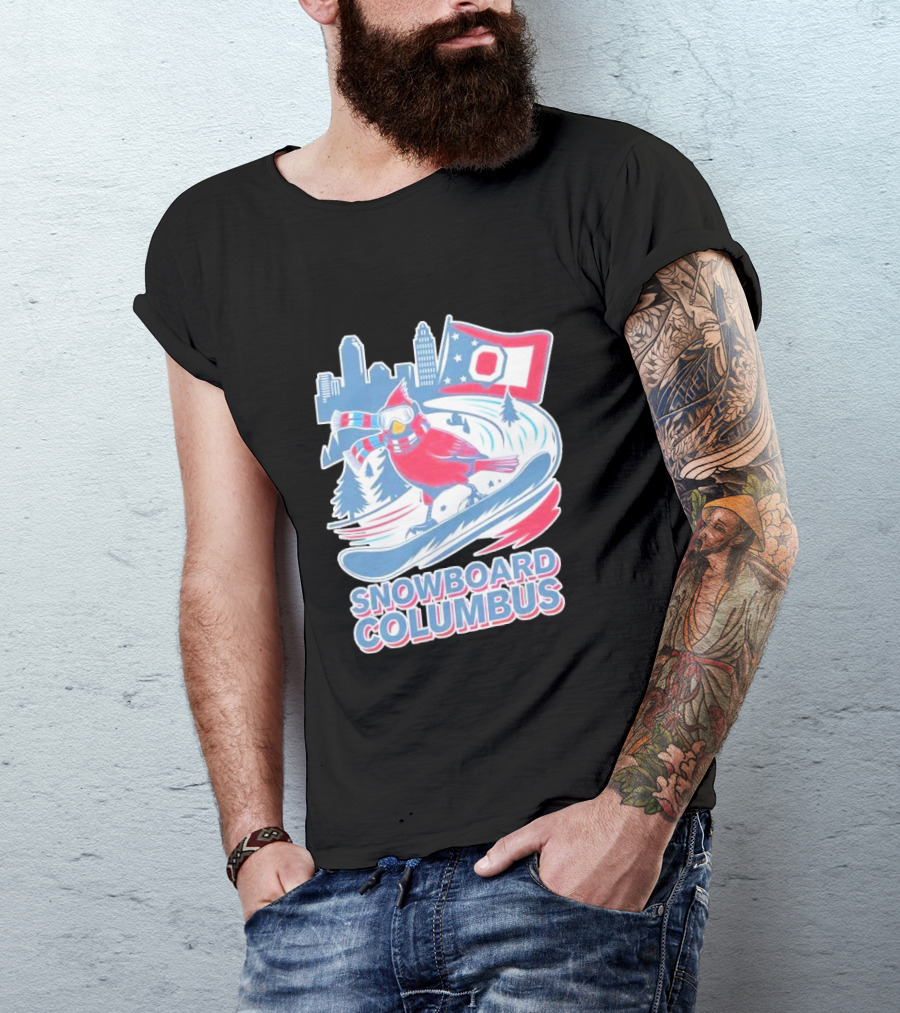 Snowboard Columbus Cardinal USA Snowboarding Animal Skyline Flag T-Shirt