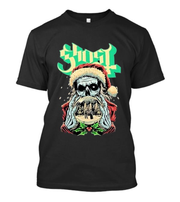 Ghost Christmas Day 2024 Skeleton Snow Globe Santa Hat T-Shirt