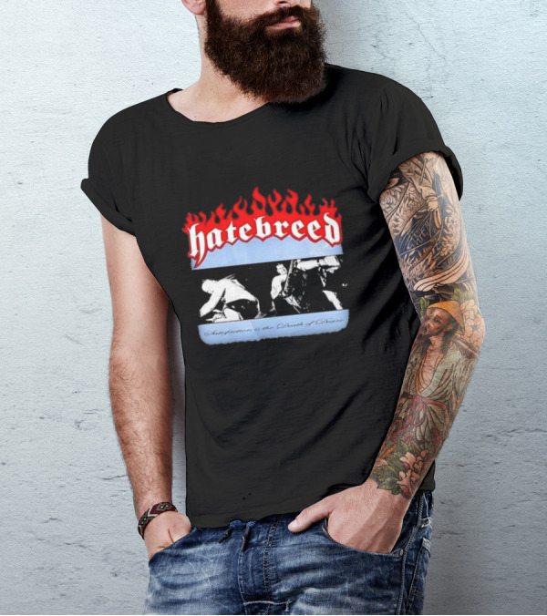 Hatebreed Flames Satisfaction Is The Death Of Desire Black And White Band Scene T-Shirt