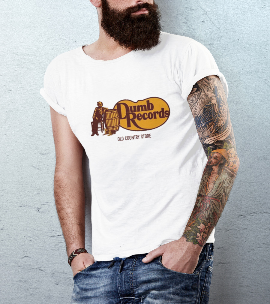 Dumb Records Old Country Store Barrel And Seated Figure T-Shirt