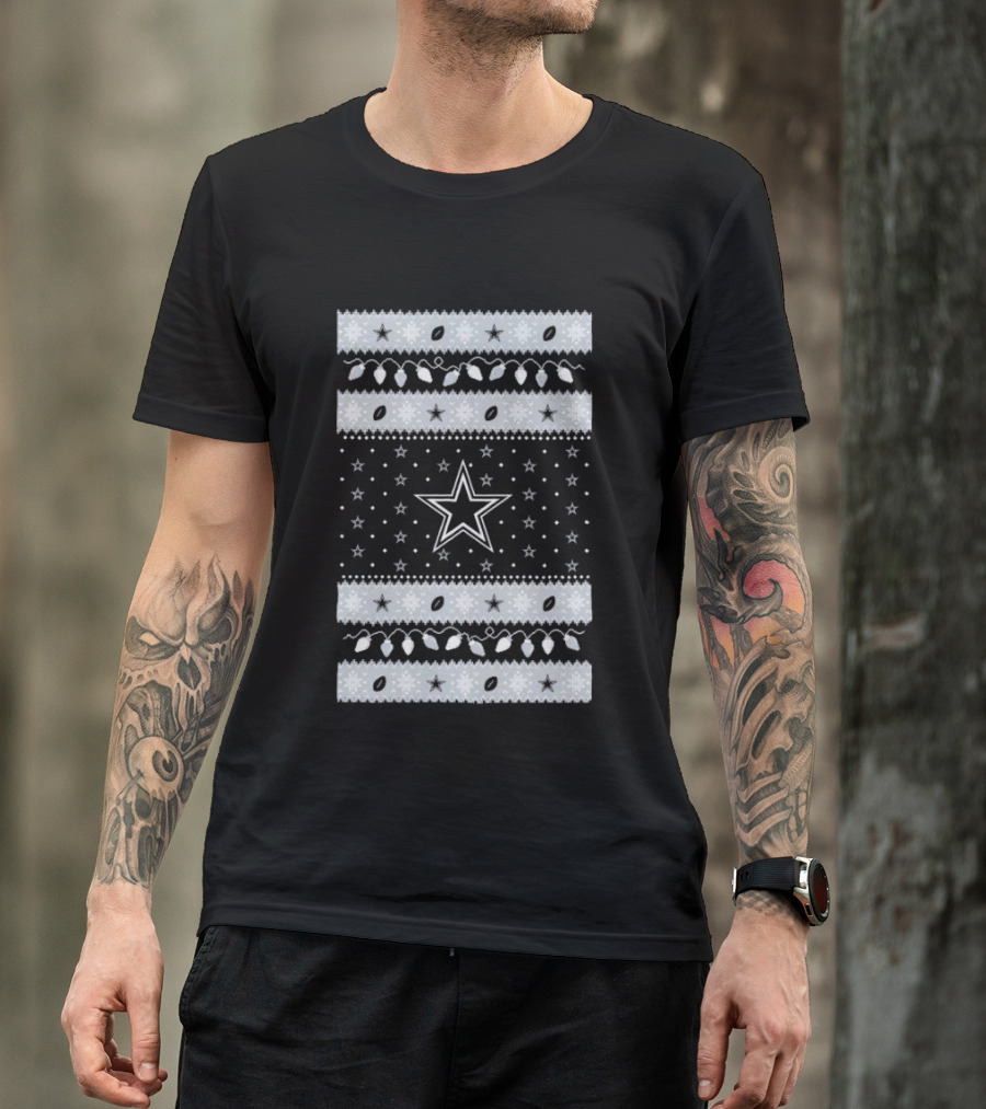 Dallas Cowboys Star Holiday Lights Merry Christmas T-Shirt