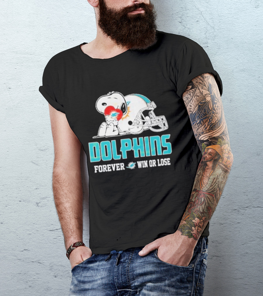 Dolphins Forever Win Or Lose Snoopy Miami Helmet T-Shirt