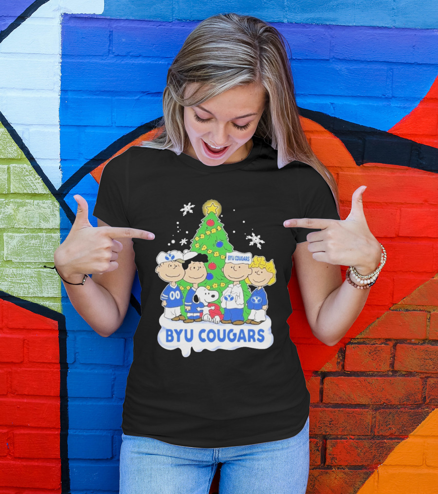 BYU Cougars Snoopy Christmas Tree Peanuts Characters T-Shirt