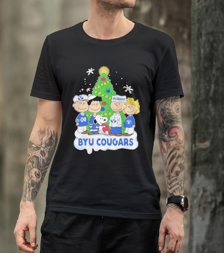 BYU Cougars Snoopy Christmas Tree Peanuts Characters T-Shirt