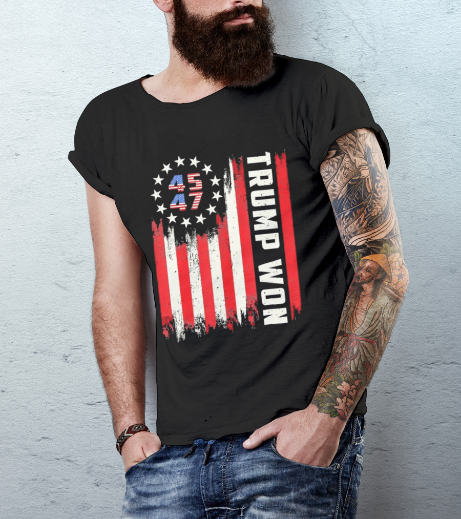 Trump Won 2024 45 47 Flag USA T-Shirt