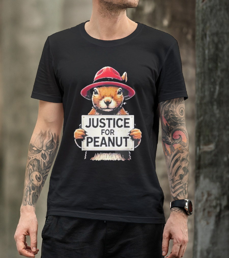 Justice For Peanut Wanted Squirrel In Red Hat T-Shirt