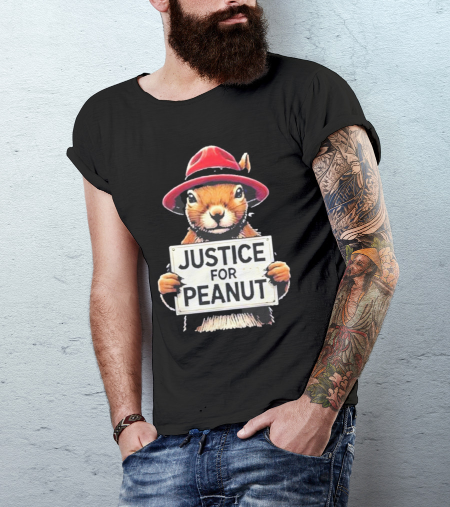 Justice For Peanut Wanted Squirrel In Red Hat T-Shirt