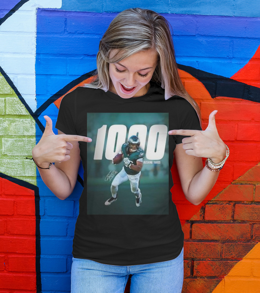 1000 Rushing Yards Football Player Signature T-Shirt