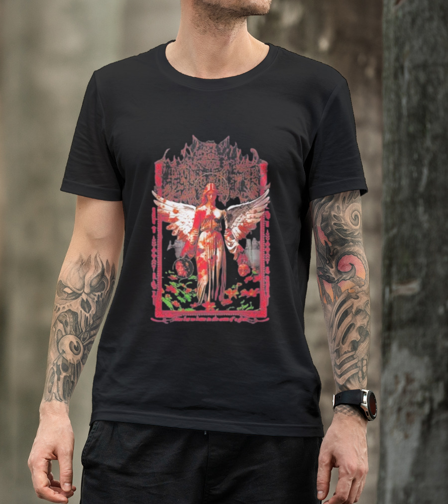 Warfare Angel Reap What This Life Has Sowed Gothic Winged Figure With Floral Accents T-Shirt