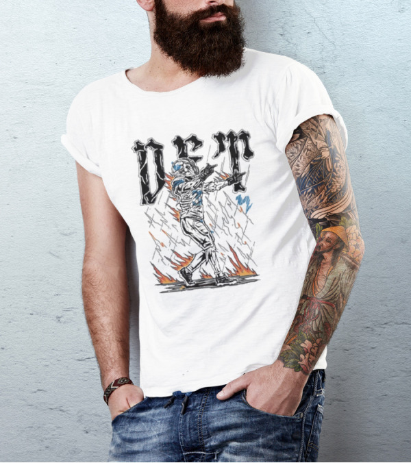 DeM Bird 2024 Footballer With Flames Rain Background T-Shirt