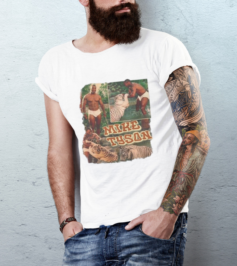 Mike Tyson With Tigers Vintage 90s Style Collage T-Shirt
