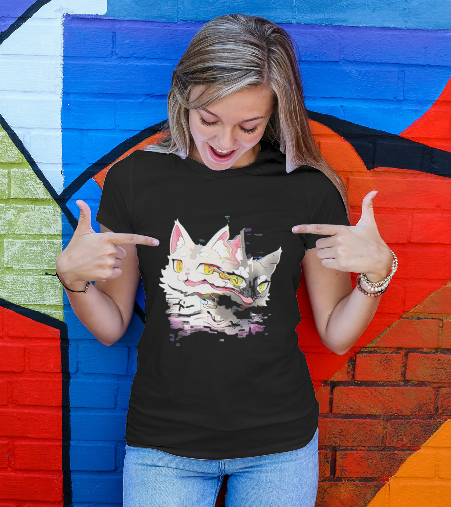 Aspen Hacked Cats 2024 Glitch Art Two-Faced Cat T-Shirt
