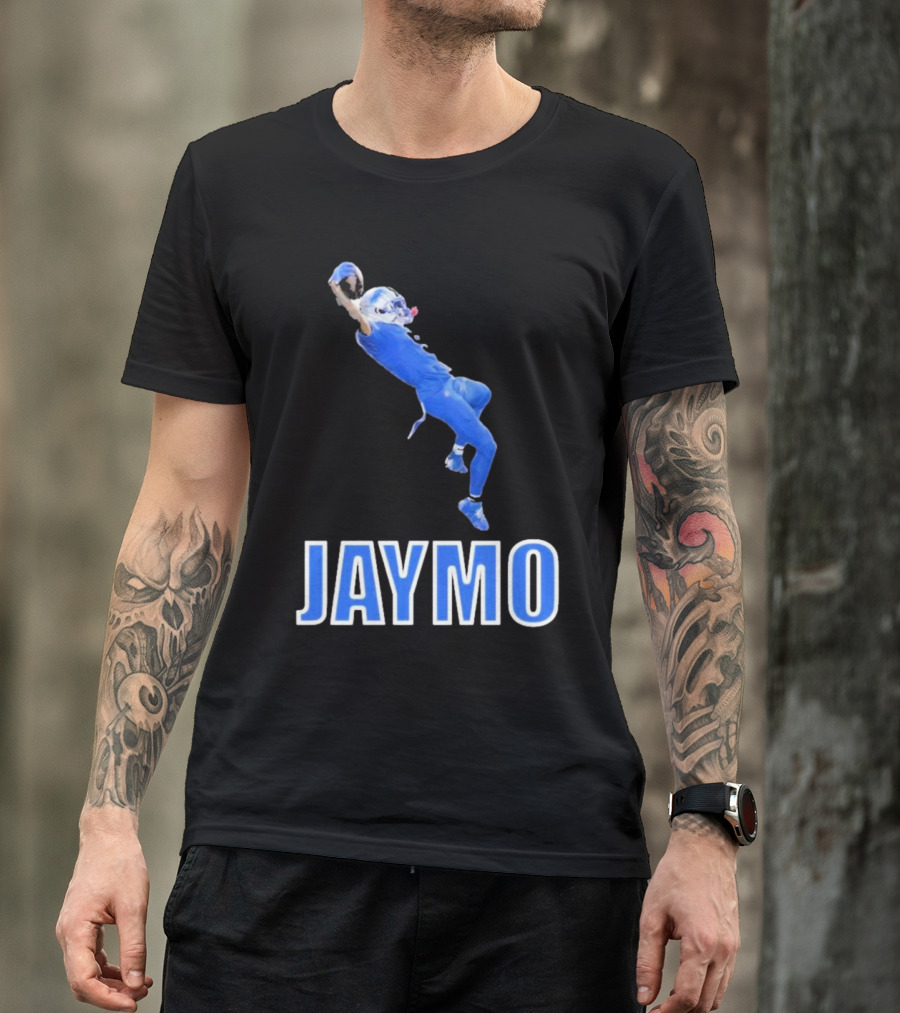 Jaymo Football Catch Jump Athlete Sports Blue Uniform T-Shirt