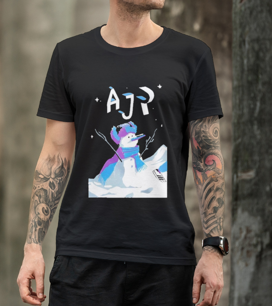 AJR Snowman With Scarf And Hat In Winter Scene T-Shirt