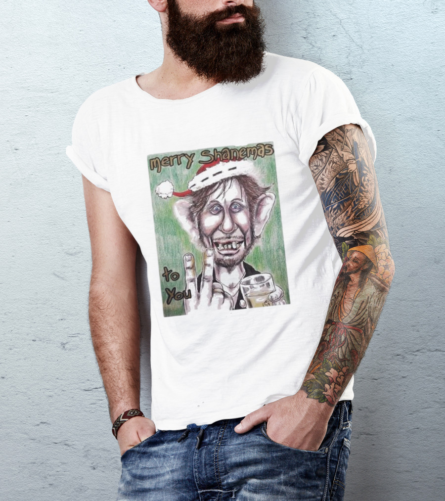 Merry Shanemas To You Shane MacGowan Christmas Card Drawing T-Shirt