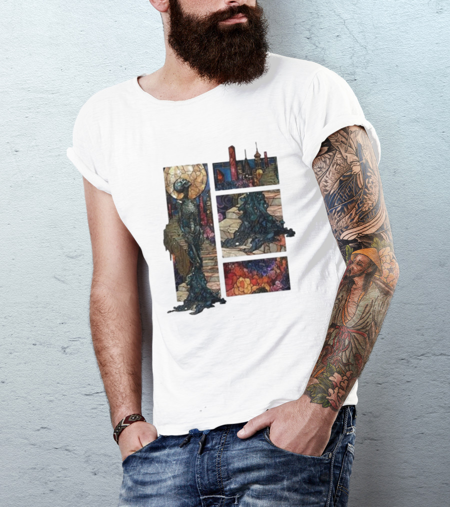 Zedd Descensus 2024 Stained Glass Skeleton And Cityscape Fantasy T-Shirt